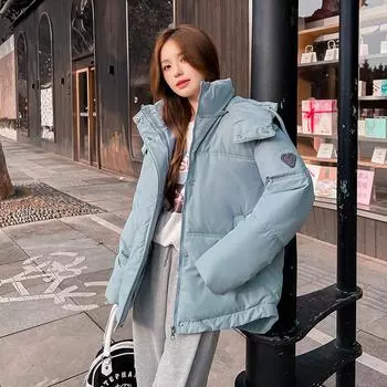 2023 Зимняя новая женская короткая студенческая толстая свободная женская куртка для хлеба на открытом воздухе M белый