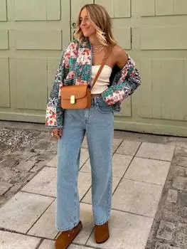 2023 зимняя стеганая куртка с принтом, женская хлопковая стеганая куртка с цветочным принтом и длинными рукавами, свободный карманный кардиган, женская теплая лоскутная верхняя одежда, топы S красный