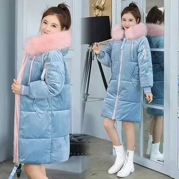 2023 зимняя утолщенная куртка с большим меховым воротником, свободное золотое бархатное хлопковое пальто, женский хлебный костюм M белый