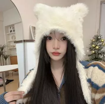 2023 зимняя утолщенная плюшевая пушистая шапка с медведем, теплая велосипедная шапка с защитой ушей, ветрозащитная, милая пушистая женская шапка