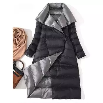 2023 зимняя женская куртка на 90% утином пуху, длинная толстая двусторонняя куртка выше колена, женская теплая двубортная парка, верхняя одежда, теплые парки, зимняя верхняя одежда S синий