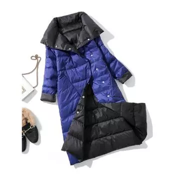 2023 зимняя женская куртка на 90% утином пуху, длинная толстая двусторонняя куртка выше колена, женская теплая двубортная парка, верхняя одежда, теплые парки, зимняя верхняя одежда S золотой