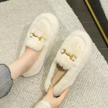 2023 зимняя женская уличная мягкая теплая обувь в корейском стиле с металлическими украшениями зимние ботинки белые туфли-лодочки женские повседневные туфли на плоской подошве 35 чёрный