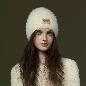 2023Осенне-зимняя новая вязаная шапка из искусственного норкового бархата, женская уличная шерстяная шапка с подкладкой, ветрозащитная, холодная, с защитой ушей, холодная шапка белый