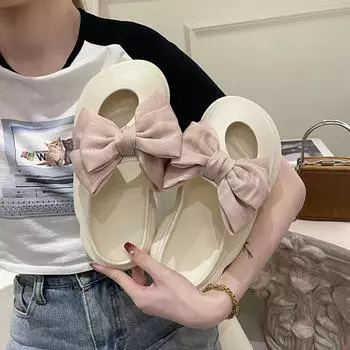 20242 Новые летние женские туфли-слайды на мягкой подошве, модные уличные прогулочные сандалии с бантом, женские домашние легкие дышащие сандалии 35-36 чёрный