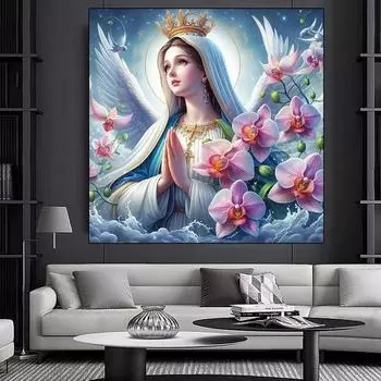 20245D Алмазная картина Нотр-Дам Цветок Diy Полная мозаика Вышивка крестом Набор Религиозная икона Благословение Роза Главная Full Round 20x20CM