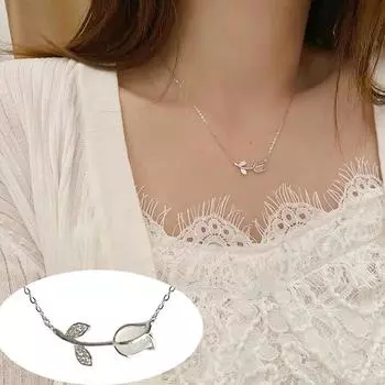 2024 2023 Простая кулон-тюльпан с розой для девочек, модное элегантное сексуальное ожерелье, индивидуальное очарование с кисточками, ювелирные изделия, подарок, зимний свитер, цепочка золотой