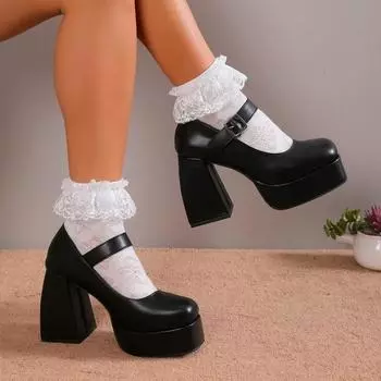 2024 2024 2024 Белые туфли на платформе Женские туфли Мэри Джейн с пряжкой на ремешке Женские готические туфли на толстом каблуке для вечеринок Женские туфли Zapatos Mujer 35 бежевый
