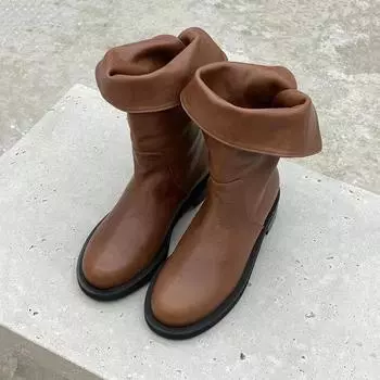 2024 2024 Осень Зима овчины женские ботильоны 2024 Slip on Split Flip короткие сапоги женские сапоги повседневные женские сапоги на платформе 35 коричневый