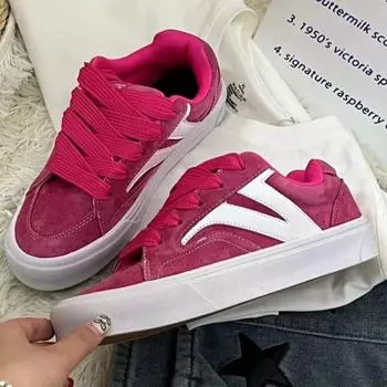 2024 2024 Черные толстые кроссовки на шнуровке Весенние кроссовки для скейтбординга для женщин Повседневные кроссовки Женские уличные туфли на платформе Вулканизированные туфли 35 розовый