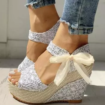 2024 2024 INS hot lace Leisure Women Wedges Heels Heels Shoes 2024 Summer Sandals Party Platform High Heels Heels Shoes Woman 35 серебряный