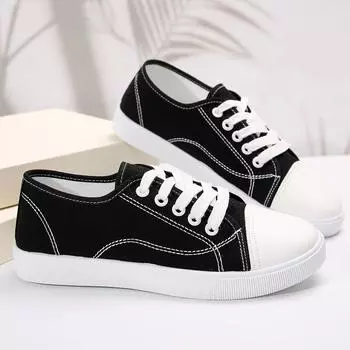 2024 2024 Милые легкие черные и белые парусиновые туфли для студентов, школьниц, повседневные удобные туфли для женщин Sapatos Femininas 38