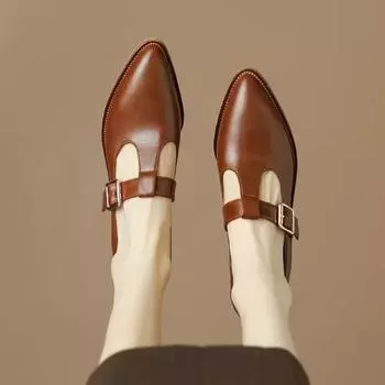 2024 2024 Новинка 2024 года, женские туфли на плоской подошве с круглым носком и неглубокой горловиной, женские туфли на плоской подошве Мэри Джейн с ремешком на щиколотке и пряжкой 35 бежевый