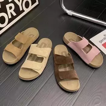 2024 2024 Новые популярные тапочки с закрытым носком, женские тапочки на плоской подошве, повседневная однотонная удобная обувь Zapatos Mujer 38 бежевый