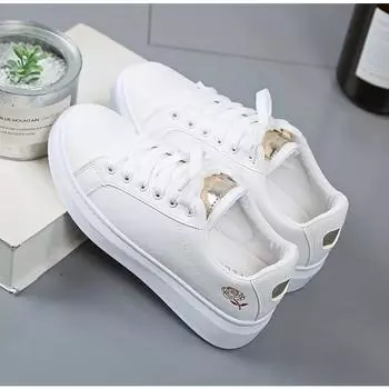 2024 2024 Tenis Feminino белые туфли на шнуровке женские из искусственной кожи однотонные женские туфли повседневные женские туфли спортивные 34 золотой