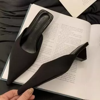 2024 2024 Весна остроносые женские мюли тапочки 2024 Карамельный цвет женские элегантные сандалии на низком квадратном каблуке слипоны туфли 42 розовый