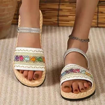 2024 2024able Classic Sandals Women Cloth Cover Outdoor Casual Flat Bottom Slippers Breathable Comfortable Beach Women Slippers 36 белый