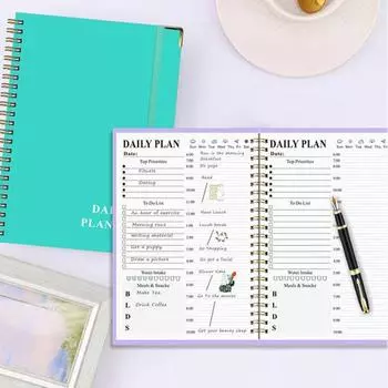 2024-2025 Английский Планировщик Водонепроницаемая обложка Металлические края Блокнот Складные листы Дизайн катушки Ежемесячно Еженедельно розовый