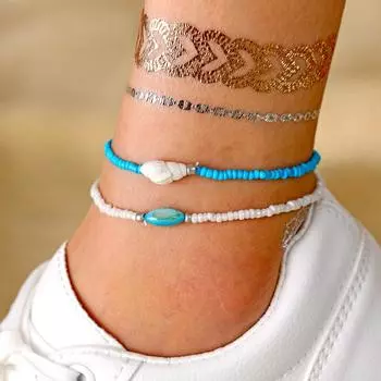 2024 2 шт./компл. Бохо ручной работы из бисера ножные браслеты из натуральных рисовых бусин для женщин богемные украшения