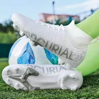 2024 31-48 мужские футбольные бутсы высокие носки Port AG с длинными ногтями профессиональные тренировочные детские футбольные бутсы для соревнований 31 белый