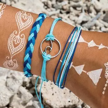 2024 3 шт./компл. браслет в стиле бохо с волнами, многослойные полые хлопковые браслеты из веревки, набор для женщин, ювелирные изделия в подарок