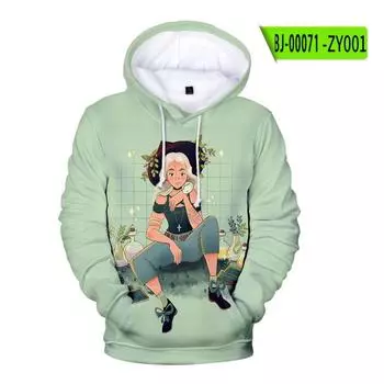 2024 3D-печать мультфильм маленькая ведьма элементы модные милые простые новые весна и осень дамы девушки шнур повседневная толстовка с капюшоном свободные S