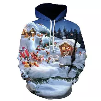 2024 3D Snowman Hoodie, Fun Sweatshirt, Punk Hip-hop Hoodie Oversized Sweatshirt Christmas men/women hooded sweaters S