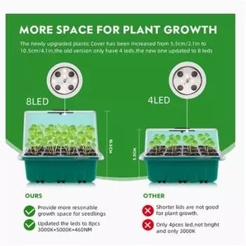 2024 5 шт. лоток для рассады со светодиодными лампами для выращивания растений, стартовый набор лотков для семян, лотки для выращивания в теплице с отверстиями зелёный