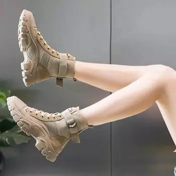 2024 7 см обувь, увеличивающая рост женская осень зима 2024 новые мотоциклетные бархатные сапоги тонкие и толстые флисовые короткие сапоги 2024 35 бежевый