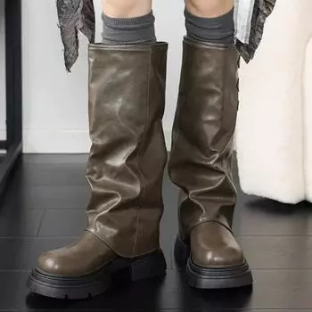 2024 абсолютно новые модные уличные сапоги с пряжками, крутые высокие сапоги для мотоциклистов, обувь для женщин 35-41 35 чёрный