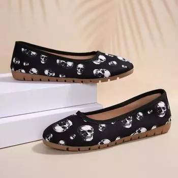 2024 Абсолютно Новые Женские Туфли-лодочки с круглым носком и принтом, Летние Небольшие Повседневные Удобные Туфли Для Женщин 36 чёрный