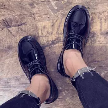 2024 all-black new trendy low-top men s shoes, British young men s leather shoes 37