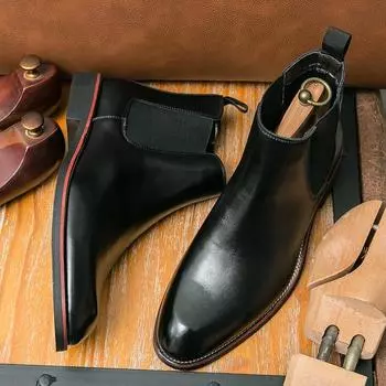 2024 All-match Business Ankle Boots British Elegant Male Chelsea Boots Comfy Leather Men Casual Shoes Slip-on Dress Formal Boots 38 чёрный