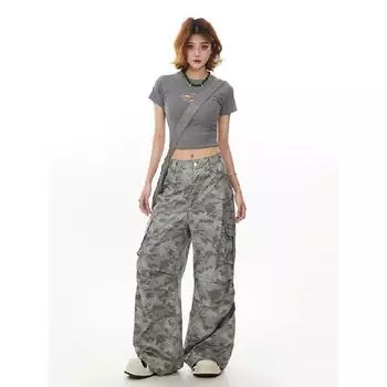 2024 американские ретро камуфляжные брюки десантника женские осенние свободные большие карманы дизайн практичная рабочая одежда брюки S