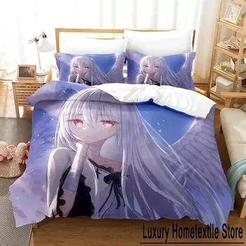 2024 Angel Girl Bedding Set Single Twin Full Queen King Size Bed Set Adult Kid Bedroom Duvet cover Sets Anime parure de lit Bed EU Single 135x200cm
