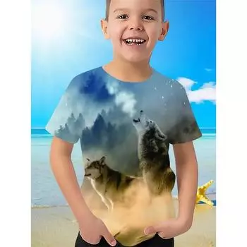 2024 Animal Wolf 3D Print Top Tee Shirt Kids Boys Clothes Anime Short Sleeve Casual Children s Clothing Fashion T Shirt 100CM