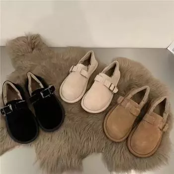 2024 autumn and winter Boken shoes with cotton cover and one pedal lazy shoes retro Japanese snow boots warm soft surface non-slip 66