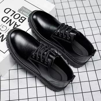 2024 autumn and winter casual leather shoes men s business dress work shoes British style versatile low-top platform Martin shoes 39 чёрный
