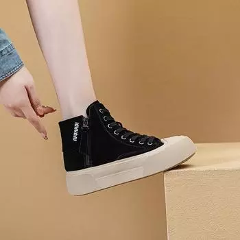 2024 autumn and winter cowhide flat-bottomed high-top women s shoes breathable and non-slip genuine leather versatile student shoes Mori women s hig 34 коричневый