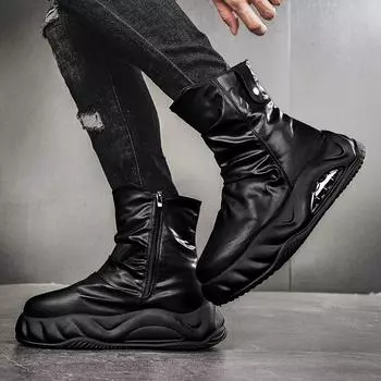 2024 autumn and winter Douyin live broadcast high-top leather thick-soled Martin boots men s tooling boots retro foot-covering locomotive leather boot 39