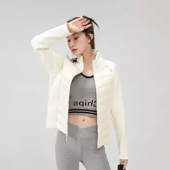 2024 autumn and winter down jacket women s light and thin white duck down knitted splicing warm slim and thin yoga clothes top jacket M