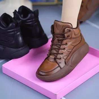 2024 autumn and winter explosion fashion high-top sports single shoes platform heightening retro casual bread shoes velvet cotton boots 35 чёрный