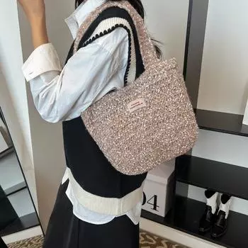 2024 autumn and winter fashion knitted shoulder bag large capacity colored wool bag underarm bag women s hand carry woven bag 31*1*26 хаки