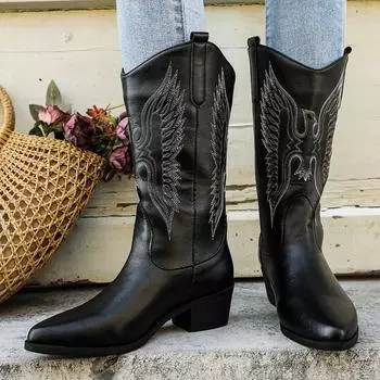 2024 Autumn and Winter Fashion New Western Women s Boots Thick Heel Retro Style Country Women s Embroidered High Heel Boots 36 светло-коричневого