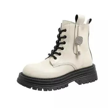 2024 Autumn and Winter Fashion Short Boots Thick-soled Non-slip Solid Color Lace-Up Women s Shoes New Trendy Outdoor Shoes 35 белый
