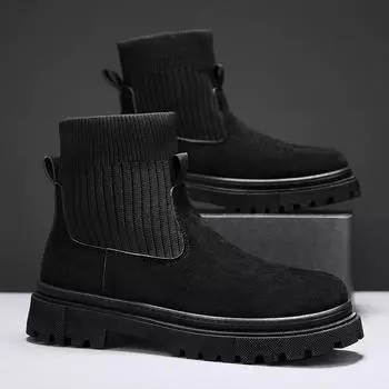 2024 autumn and winter high-top rhubarb boots men s socks mouth Martin boots new foot cover comfortable big head Martin shoes 39 чёрный