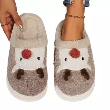 2024 Autumn and winter hot sale deer antler plush slippers warm plush thick cotton slippers 36-37fit22.5cm23cm серый