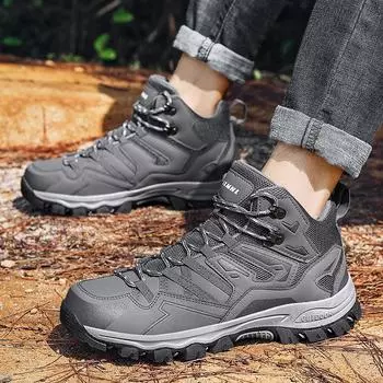 2024 Autumn and Winter Large Size New Men s and Women s Mountaineering Shoes High Top Leather Outdoor Hiking and Off road Shoes 39 чёрный