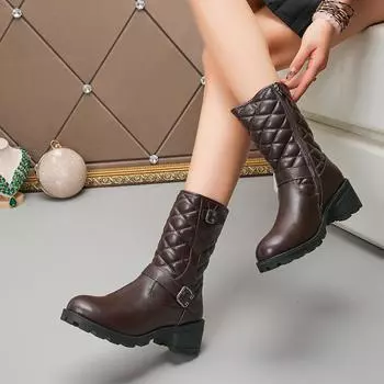 2024 autumn and winter large size round head women s boots medium tube versatile non-slip warm fashion boots 35 коричневый