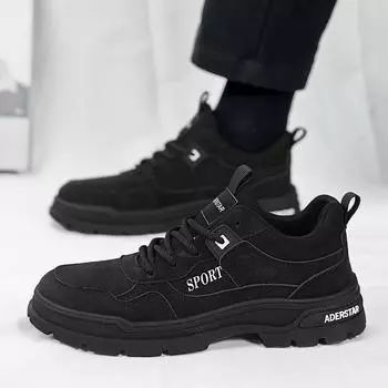 2024 autumn and winter live broadcast anti-velvet leather velvet shoes platform outdoor men s shoes medium help Martin boots outdoor tooling 39 чёрный